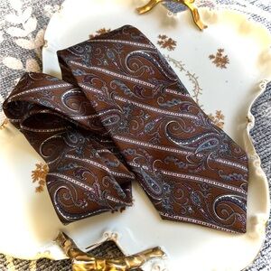 Christian Dior Brown Silk Tie with Paisley Design